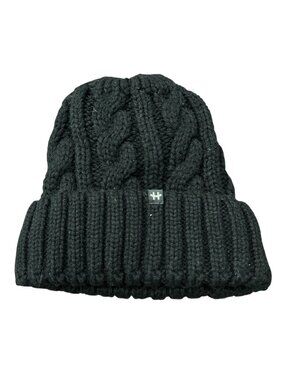 Hot Paws One Size Black Knit Beanie Hat Ribbed Cuff Lined Cozycore Minimalist